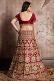 Deep Red Velvet Embroidered Panelled Style Lehenga