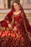Deep Red Velvet Panelled Lehenga with Mirror & Zari Work