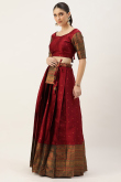 Deep Red Weaved Zari Silk Pleated Lehenga