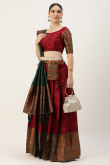 Deep Red Weaved Zari Silk Pleated Lehenga