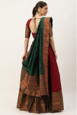 Deep Red Weaved Zari Silk Pleated Lehenga