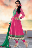 Dark Pink Cotton Anarkali Churidar Suit With Dupatta