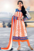 Off White Orange Cotton Anarkali Churidar Suit With Dupatta