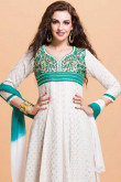 Off White with Green Cotton Anarkali Suits