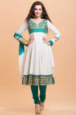 Off White with Green Cotton Anarkali Suits