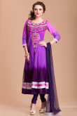Purple Polyester Anarkali Churidar Suit