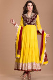 Yellow Crepe And Viscose Anarkali Churidar Dress