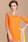 Orange Yellow Viscose Embroidered Patiala Salwar Suit for Eid