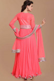 Net Pink Long Frock Style Anarkali Suit