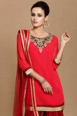 Candy Red Georgette Eid Patiala Suit With Dupatta