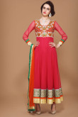 Net Long Anarkali Churidar Suit in Rani Color