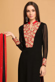 Black Georgette Straight Suit With Red Churidar for Eid