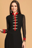 Black Georgette Churidar Suit with Zari & Button Yoke Design