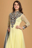 Light Yellow Polyester Net Eid Anarkali Churidar