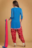 Blue with Red Georgette Patiala Salwar for Eid