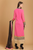 Pink Georgette Churidar Suit With Black Net Dupatta
