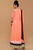 Neon Peach Net Anarkali Churidar Suit