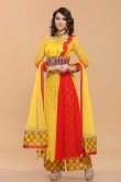 Yellow With Red Net Anarkali Suit