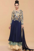 Blue Crepe Anarkali Style Gown Dress