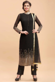 Black Georgette Trouser Suit with Sequins Hem & Net Dupatta