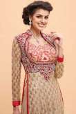 Beige and Red Net Georgette Prom Dress
