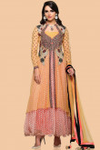 Beige And Pink Net Anarkali churidar Suit With Dupatta
