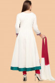 White Cotton Anarkali churidar Suit With Dupatta
