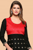 Red and black Cotton Anarkali churidar Suit With Dupatta