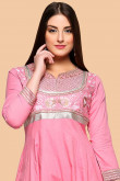 Pink Cotton Anarkali churidar Suit With Dupatta