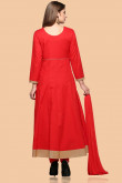 Red Cotton Anarkali churidar Suit With Dupatta