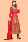 Red Cotton Anarkali churidar Suit With Dupatta
