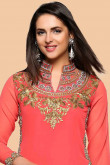 Carrot pink Georgette Trouser Suit With Dupatta