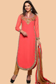 Carrot pink Georgette Trouser Suit With Dupatta