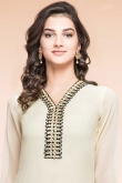 Off White Georgette Cigarette Pant Suit With Dupatta for Wedding & Party