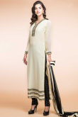 Off White Georgette Cigarette Pant Suit With Dupatta for Wedding & Party