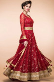 Red Net Eid Anarkali Churidar Suit With Dupatta