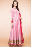 Pink Silk Anarkali churidar Suit With Fancy Zari Dupatta