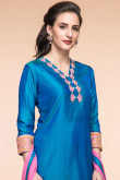 Deep Azure Blue Banglori Silk Eid Patiala Suit With Net Dupatta
