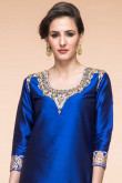 Blue Silk And Taffeta Patiala Suit With Dupatta