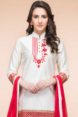 White Silk And Taffeta Patiala Suit With Dupatta