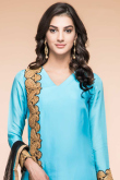 Aqua Blue Silk Churidar Suit With Dupatta for Wedding & Party