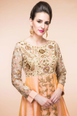 Peach Color Dupion Anarkali Churidar Suit With Dupatta