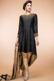 Black Silk And Taffeta Trail Cut Trouser Suit With Dupatta for Wedding & Party