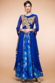 Blue Silk And Dupion Anarkali Suit With Dupatta