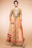 Peach Dupion Wedding Anarkali Suit With Dupatta