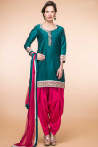 Teal Green Silk Eid Patiala Suit With Dupatta