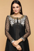 Silk Patiala Suits In Black With Gold Color