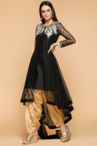 Silk Patiala Suits In Black With Gold Color