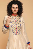 Cream Color Bhagalpuri Trail Cut Silk Churidar Suit 