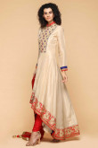 Cream Color Bhagalpuri Trail Cut Silk Churidar Suit 